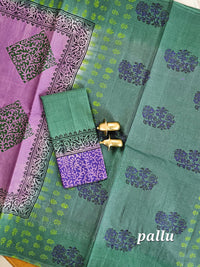 Pure Cotton with Hand Block Prints - Purple with Green