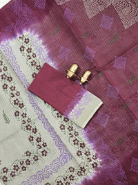 Pure Cotton with Checks Hand Block Prints - Grey with Maroon