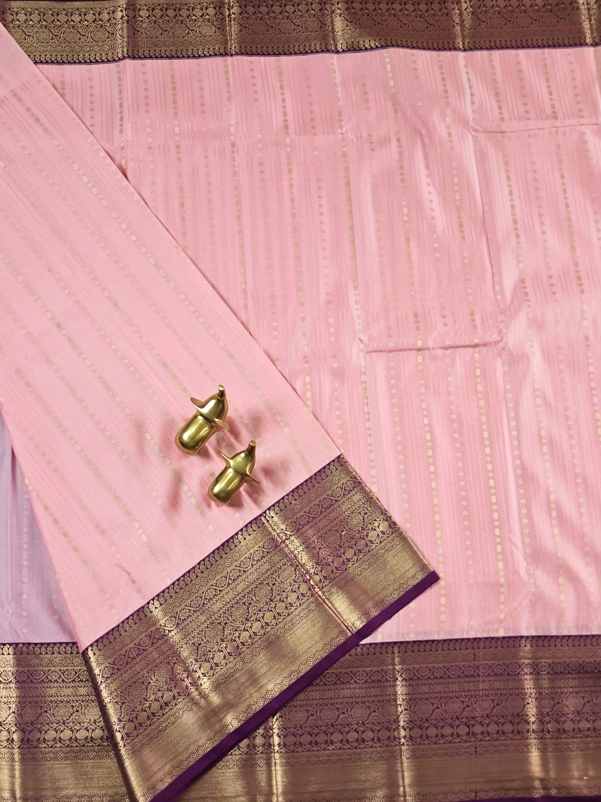 Semi Kanjivaram Soft Silk Borcade Saree - Pink with Magenta Pink