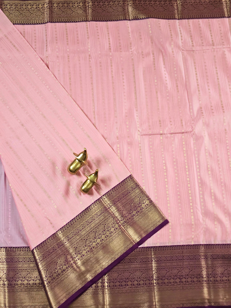 Semi Kanjivaram Soft Silk Borcade Saree - Pink with Magenta Pink