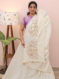 Premium Soft Linen Tissue with Hand Emboridery - White