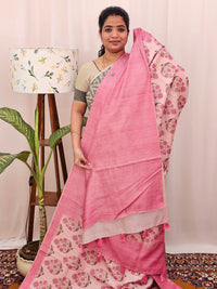 Green Silk with Digital Prints - Lite Pink to Dark Pink