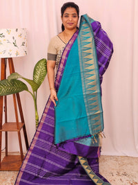 Semi Raw Silk Saree -  Purple with Blue
