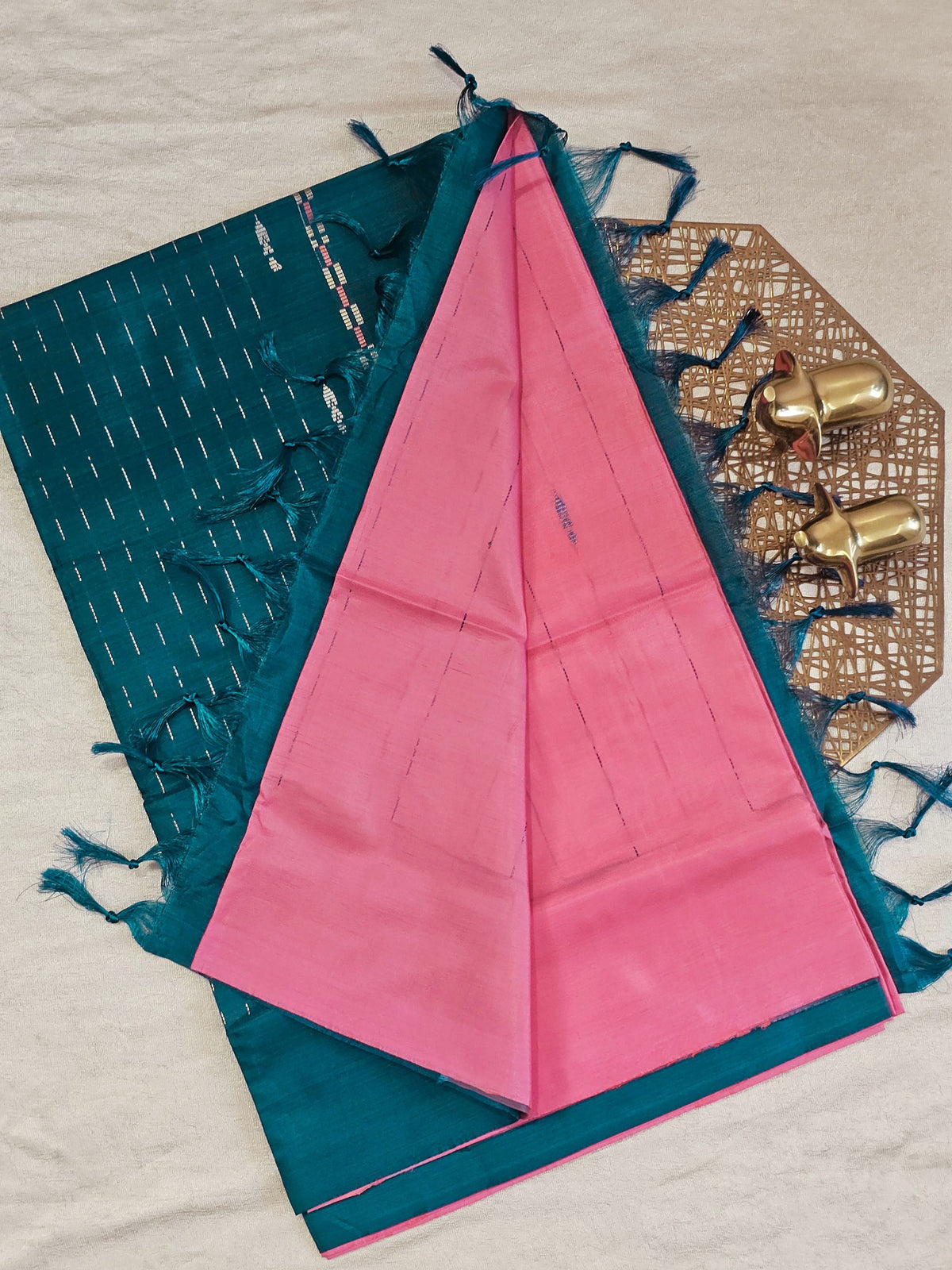 Chinnalampattu Saree - Pink with Dark Sea Green