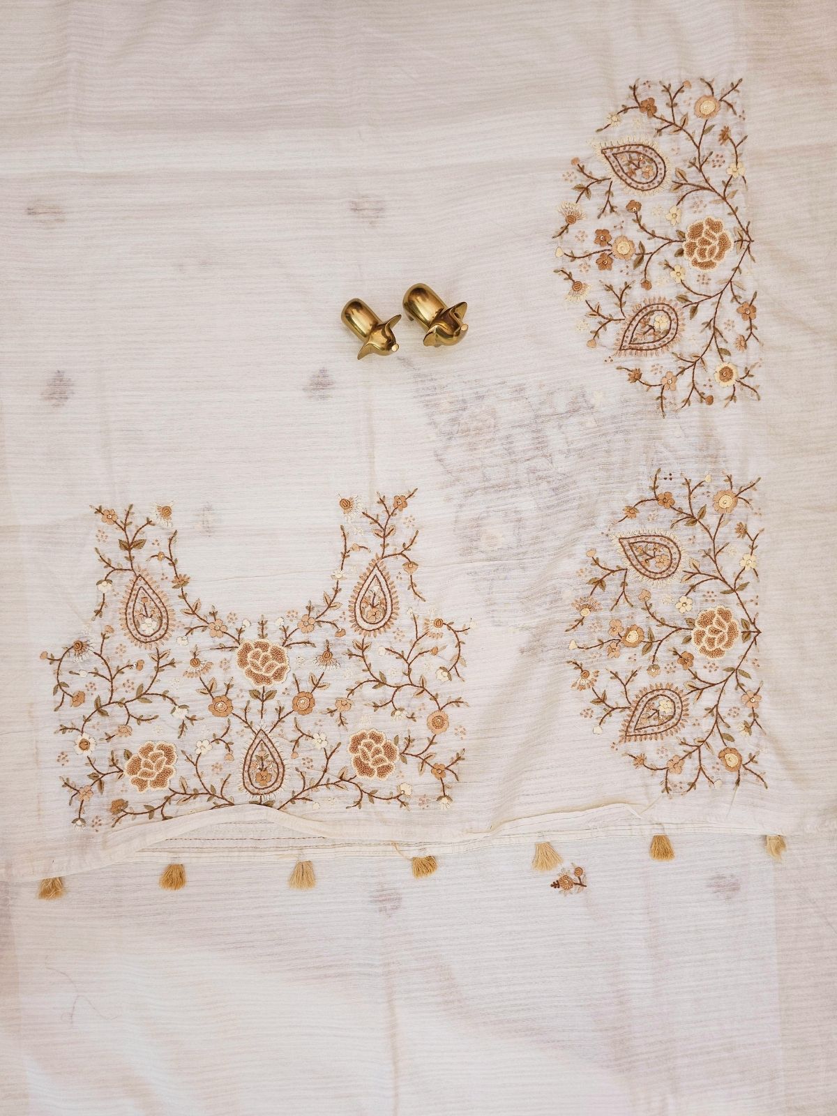 Premium Soft Linen Tissue with Hand Emboridery - White