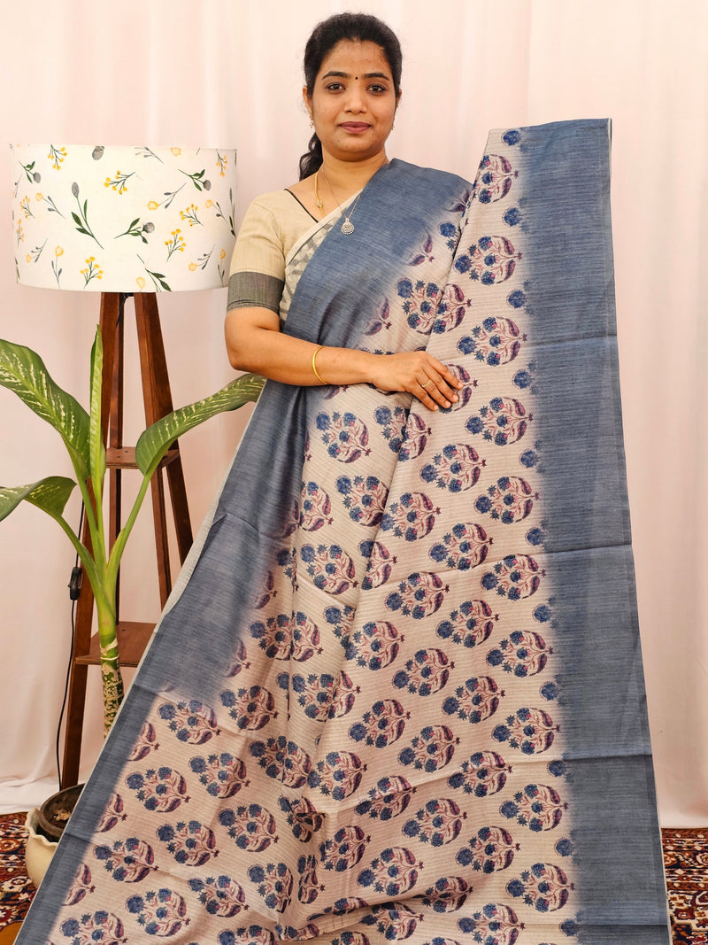 Green Silk with Digital Prints - Lite Blue to Dark Blue