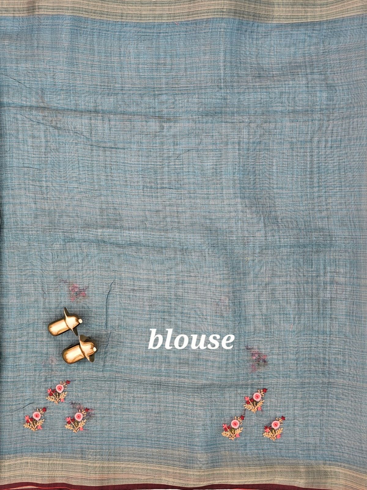 Linen Tissue with Embroidery  Work - Blue