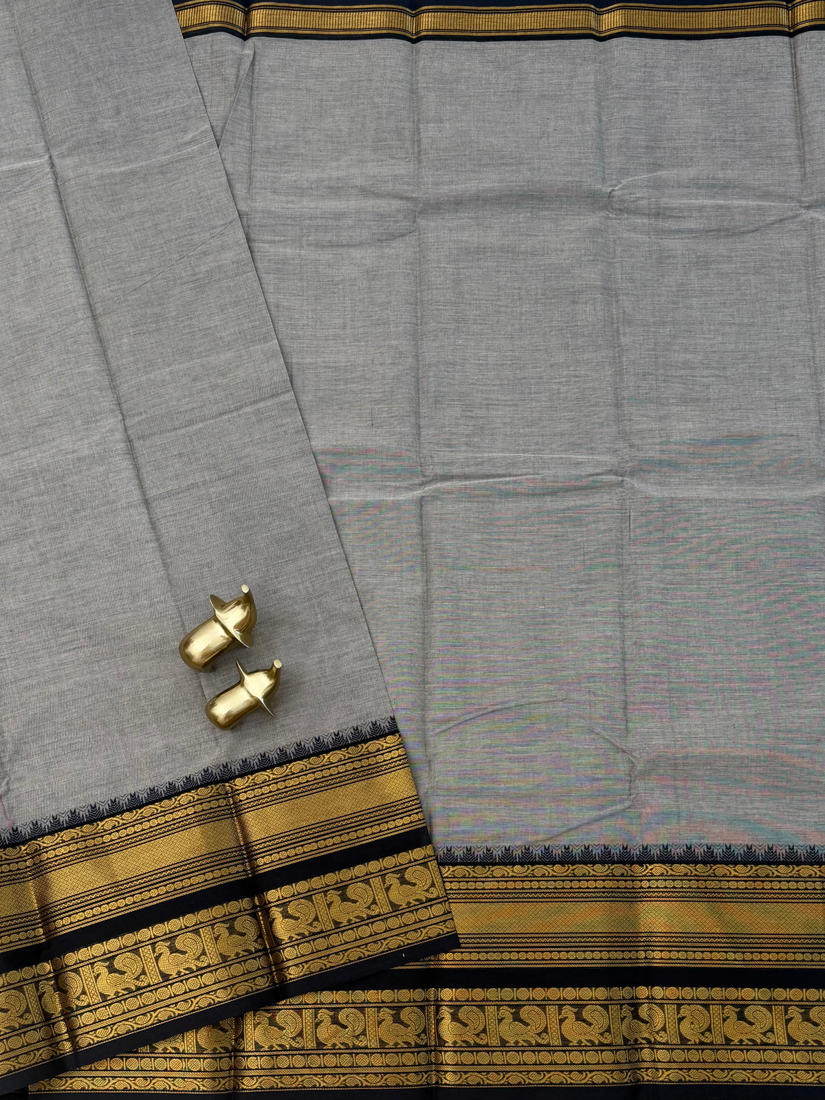 Chettinad Cotton Sarees - Grey with Black