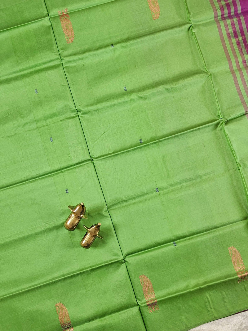 Chinnalampattu Saree with Blouse - Green with Magenta Pink