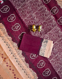 Pure Cotton with Hand Block Prints - Beige with Maroon
