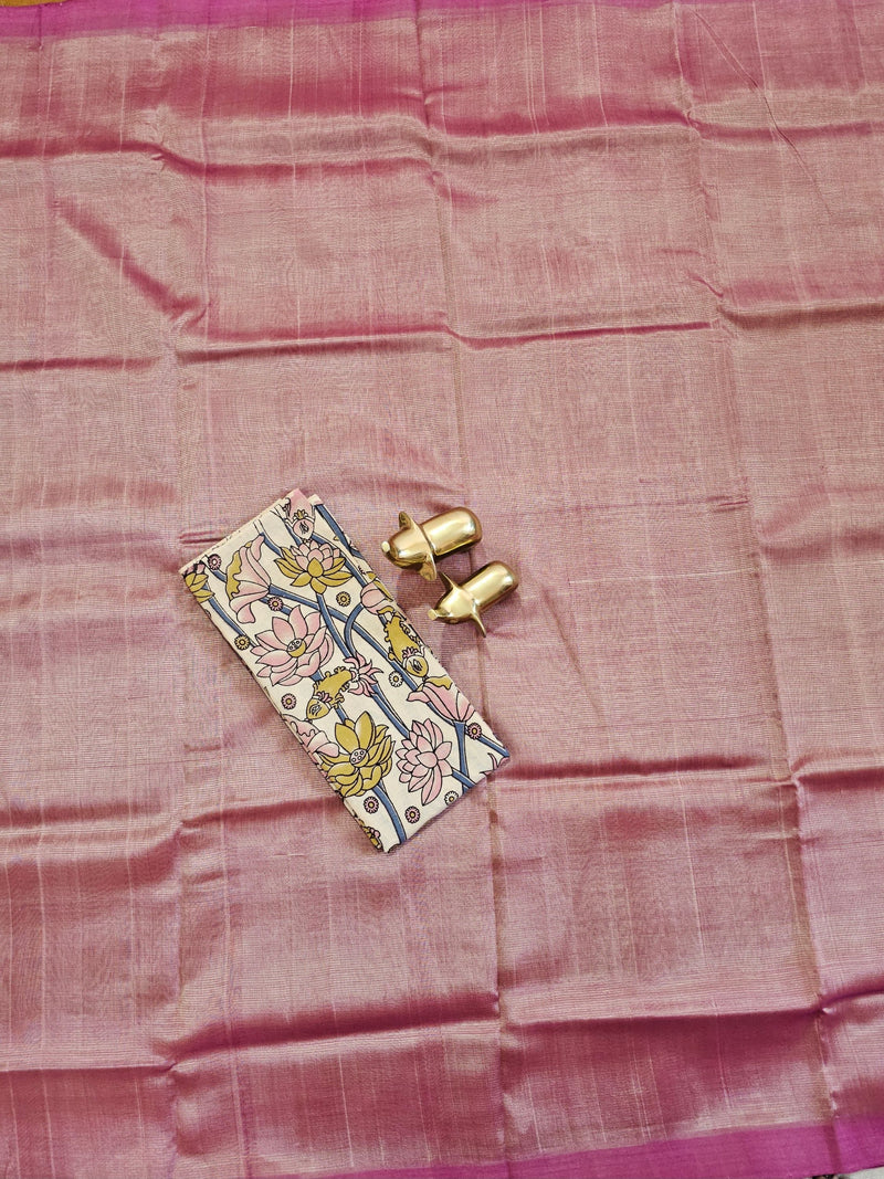 Handwoven Mangalagiri Plain Pattu Saree - Onion pink
