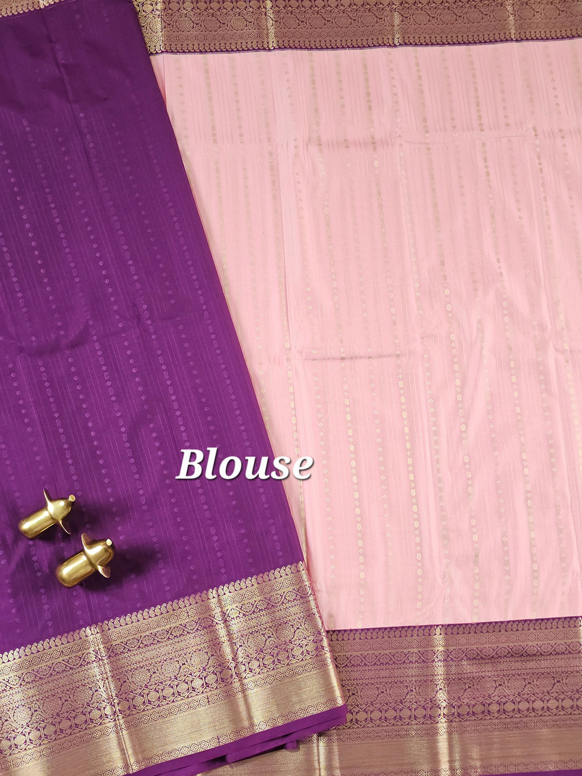 Semi Kanjivaram Soft Silk Borcade Saree - Pink with Magenta Pink