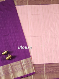Semi Kanjivaram Soft Silk Borcade Saree - Pink with Magenta Pink