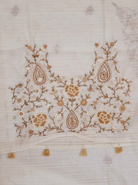 Premium Soft Linen Tissue with Hand Emboridery - White