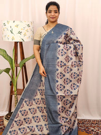 Green Silk with Digital Prints - Lite Blue to Dark Blue