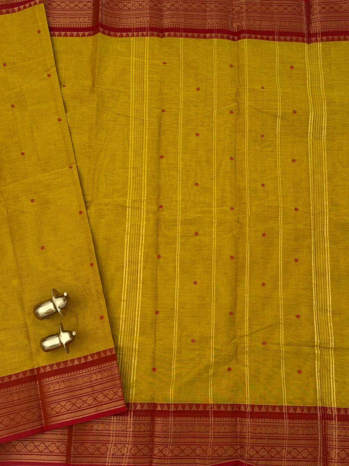 Chettinad Cotton Sarees - Golden Yellow with Red
