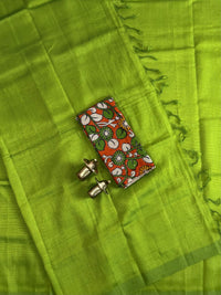 Handwoven Mangalagiri Plain Pattu Saree - Green