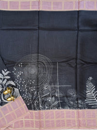 Premium Soft Semi Tussar Kota Weaving with Digital Prints - Black with Onion Pink