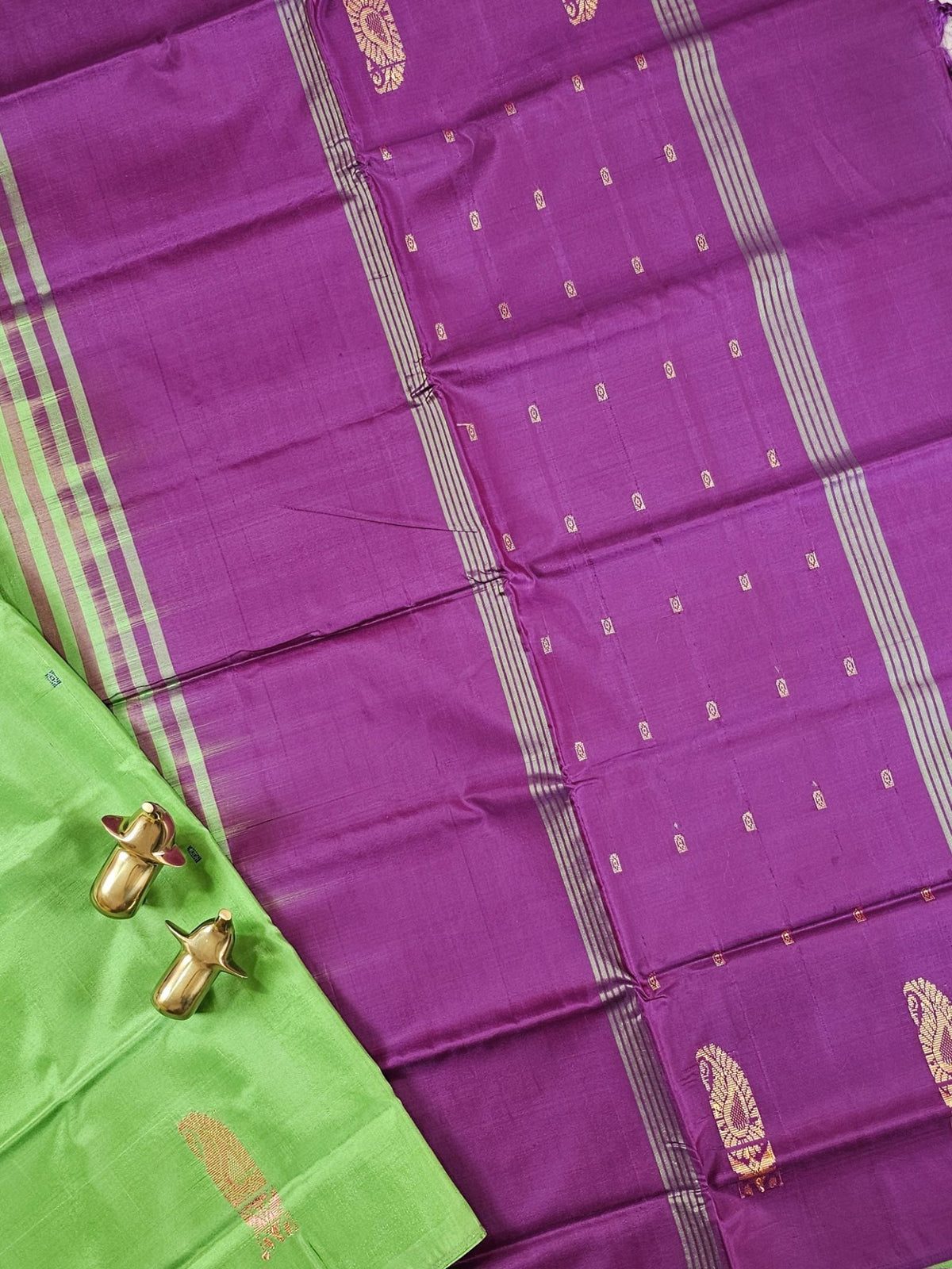 Chinnalampattu Saree with Blouse - Green with Magenta Pink