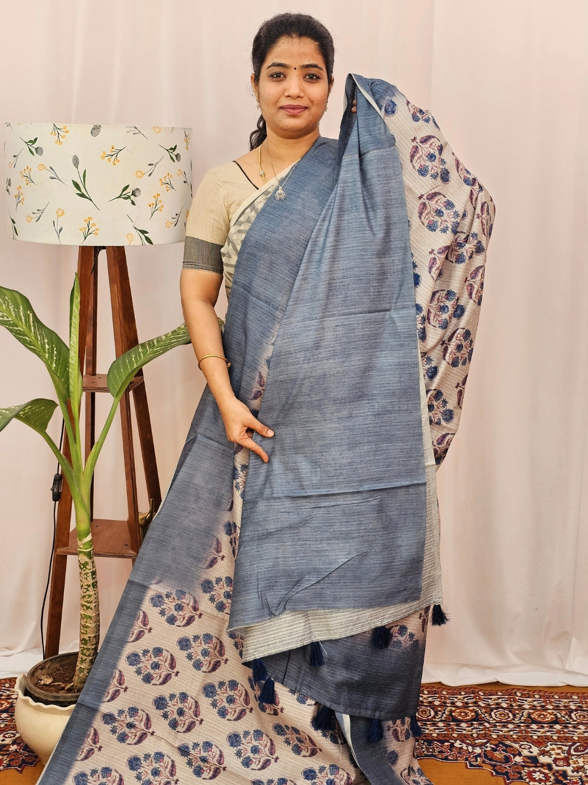 Green Silk with Digital Prints - Lite Blue to Dark Blue