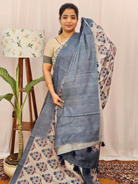 Green Silk with Digital Prints - Lite Blue to Dark Blue