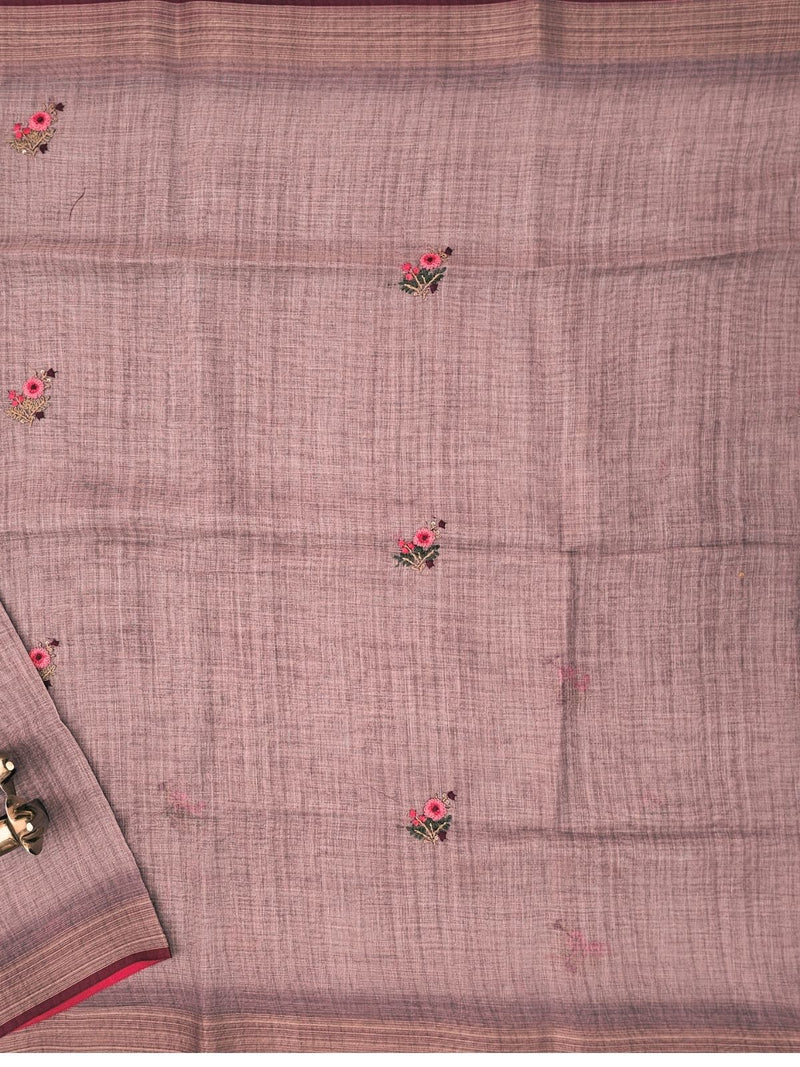 Linen Tissue with Embroidery  Work - Lavender