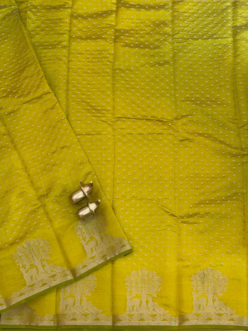 Tussar Silk Cotton Saree - Mehindi Green