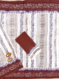 Pure Cotton with Hand Block Prints - White with Brown