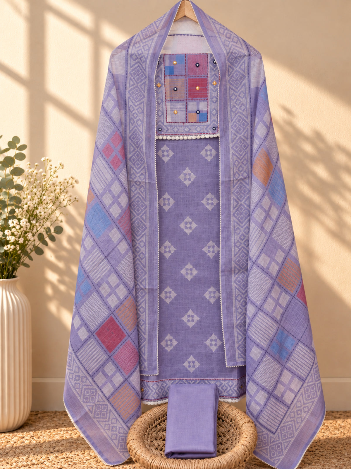Linen Tissue Unstitched Salwar Set – Lavender