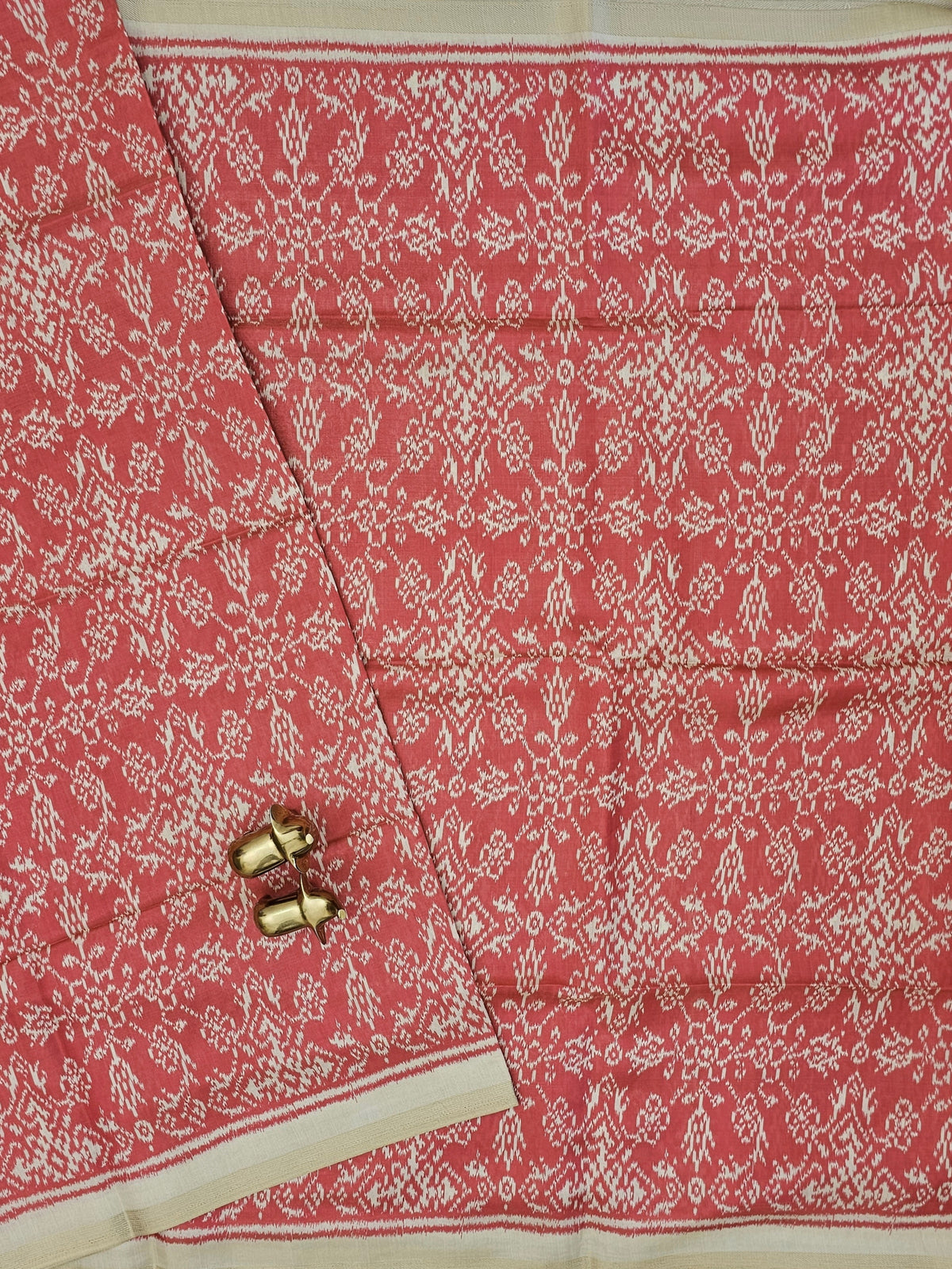 Patola Inspried Semi Tussar Saree  - Pastel  Peach