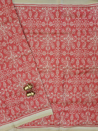 Patola Inspried Semi Tussar Saree  - Pastel  Peach