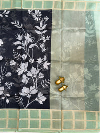 Premium Soft Semi Tussar Kota Weaving with Digital Prints - Black with Green