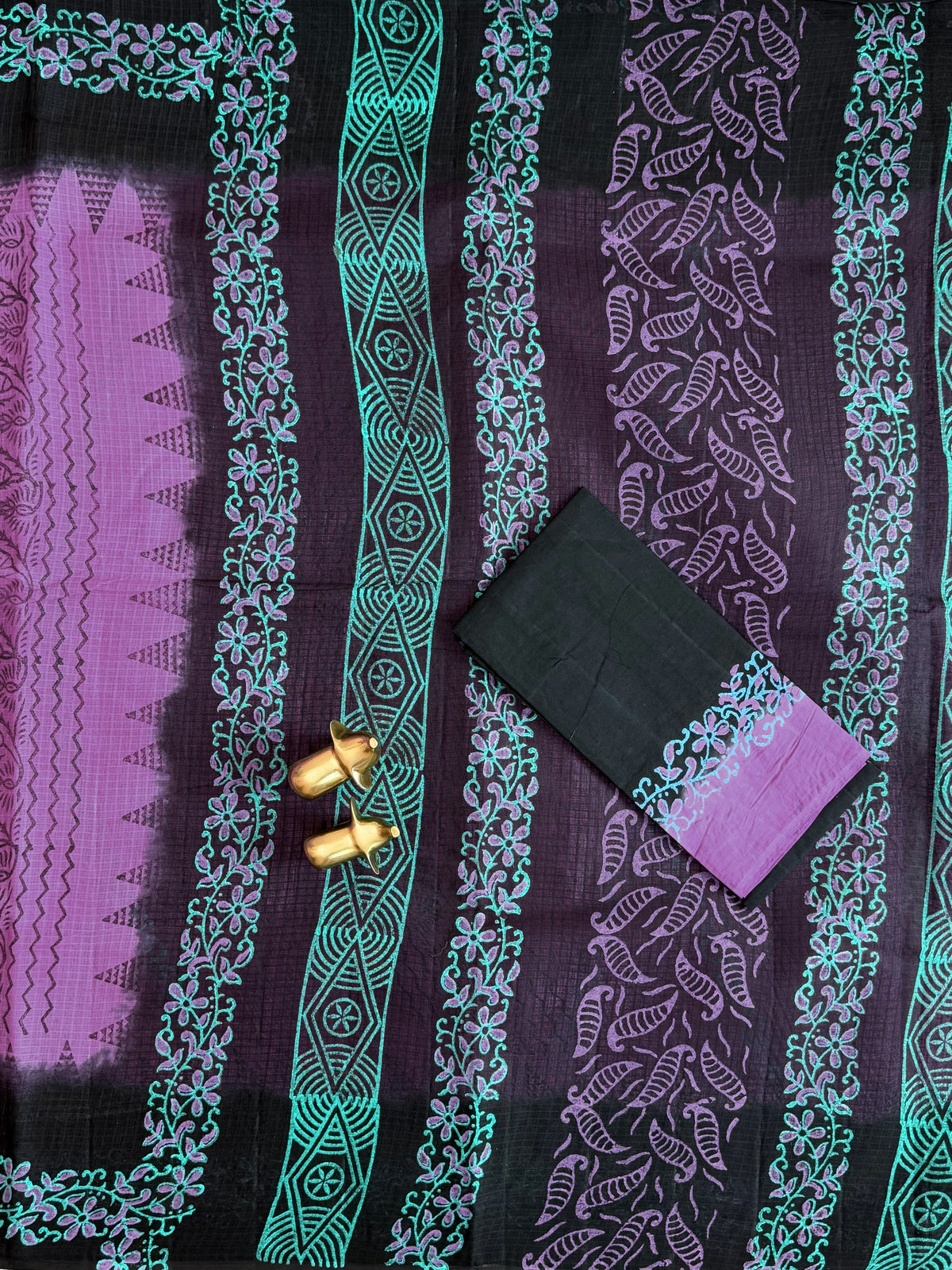 Pure Cotton with Checks Hand Block Prints - Pink with Black