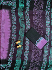 Pure Cotton with Checks Hand Block Prints - Pink with Black