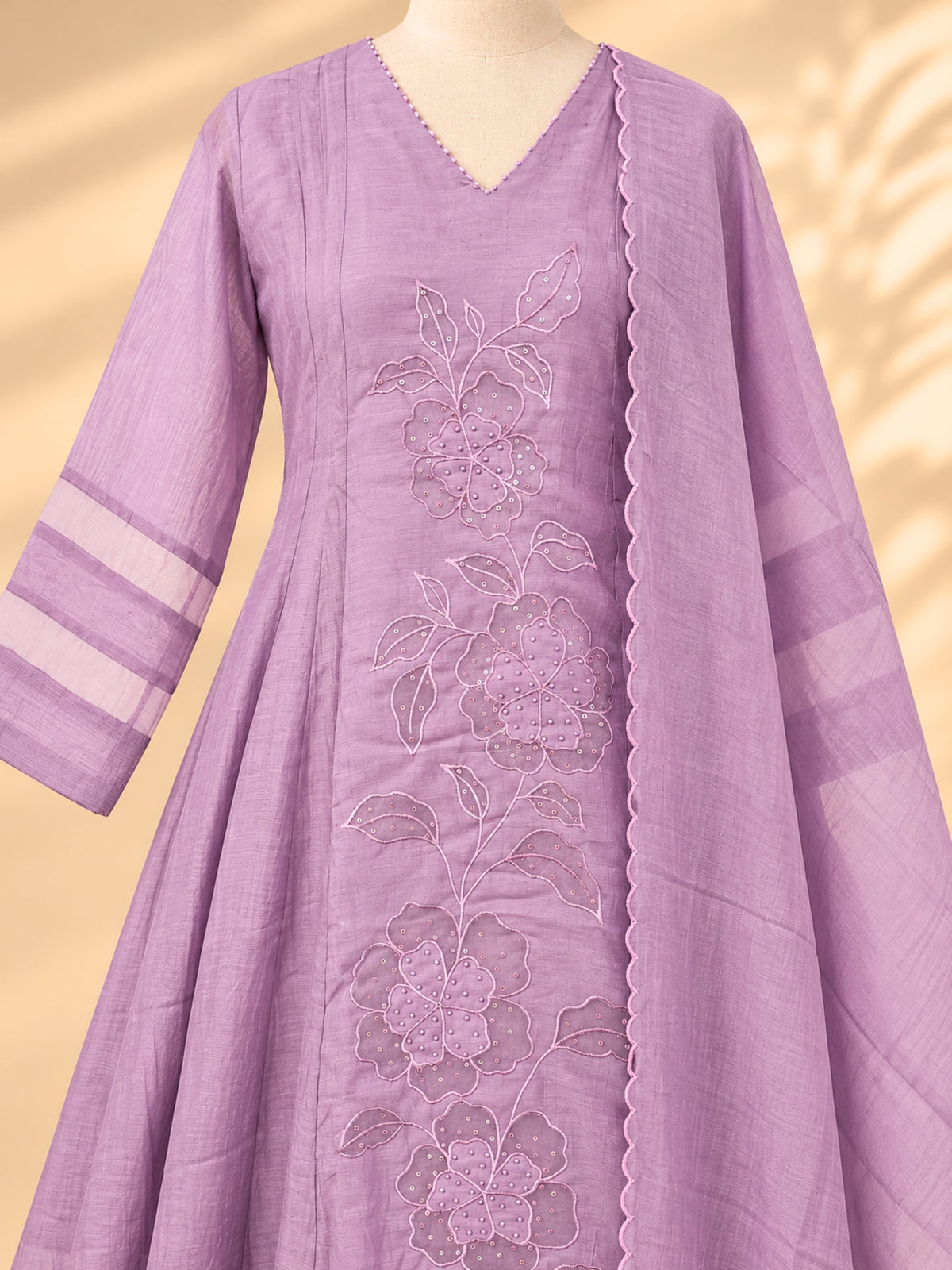 Premium Mul Chanderi 3 pcs Salwar Suit - Lavender