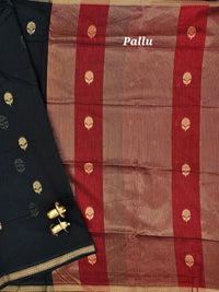 Semi Maheswari Silk Cotton Saree - Black with Maroon