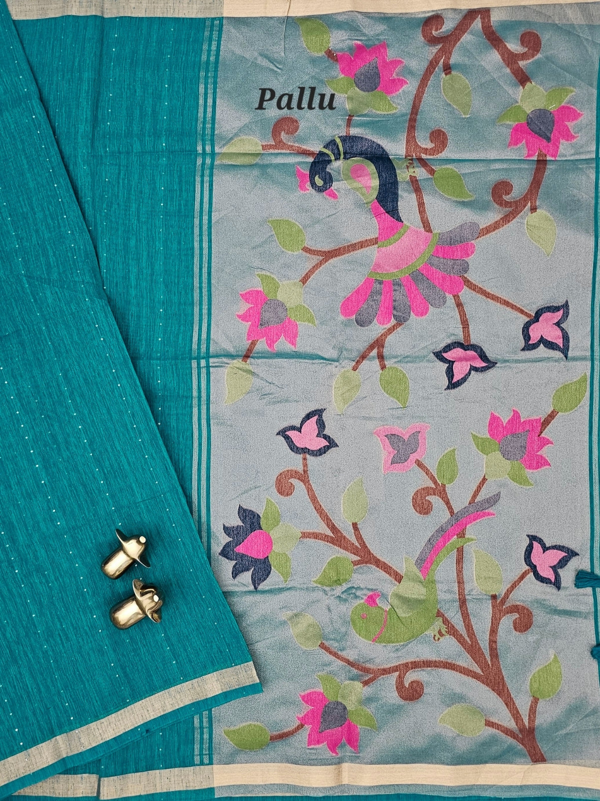 Jute Tussar with Sequence Weaving Zari Border Saree  - Sea Green