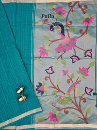 Jute Tussar with Sequence Weaving Zari Border Saree  - Sea Green