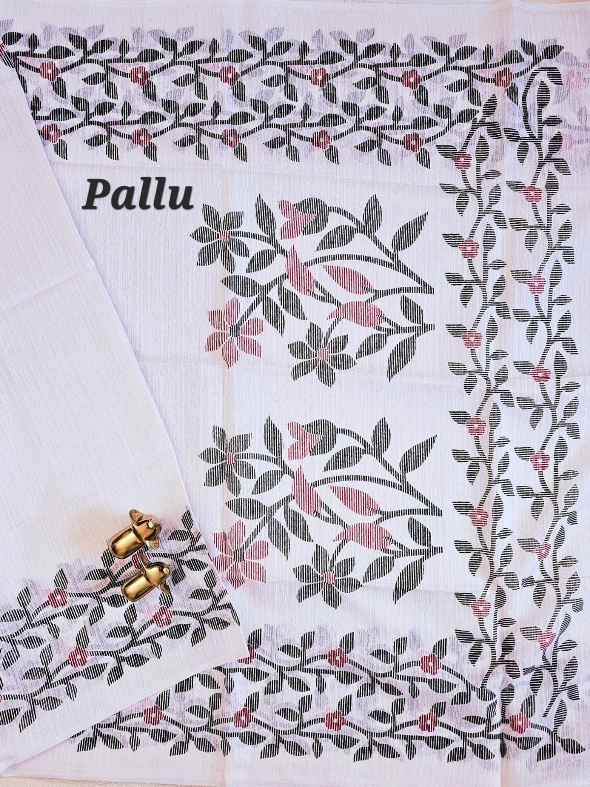 Casual Semi Tussar with Floral Border - White