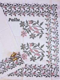 Casual Semi Tussar with Floral Border - White