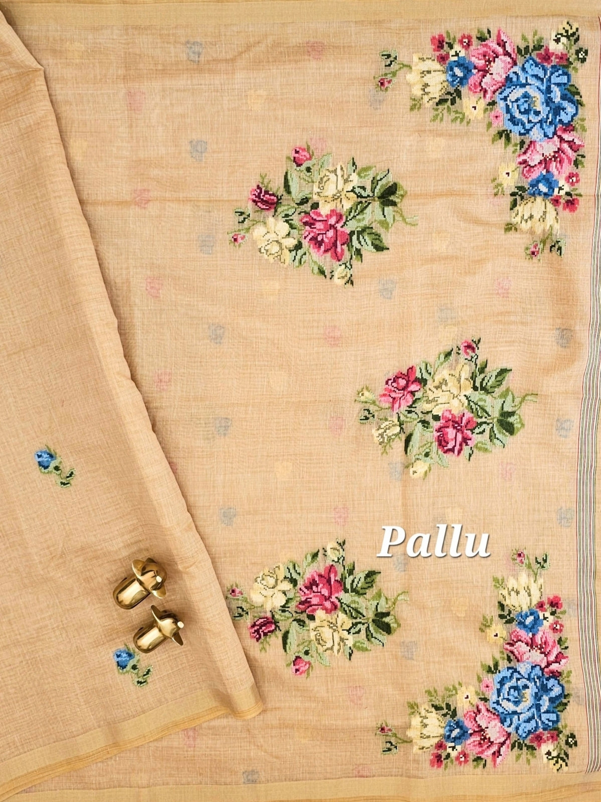 Soft Cotton with Weaving Floral Pattern  - Dark Cream