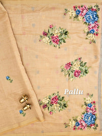 Soft Cotton with Weaving Floral Pattern  - Dark Cream