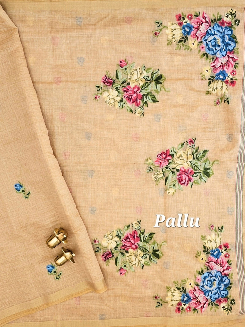 Soft Cotton with Weaving Floral Pattern  - Dark Cream