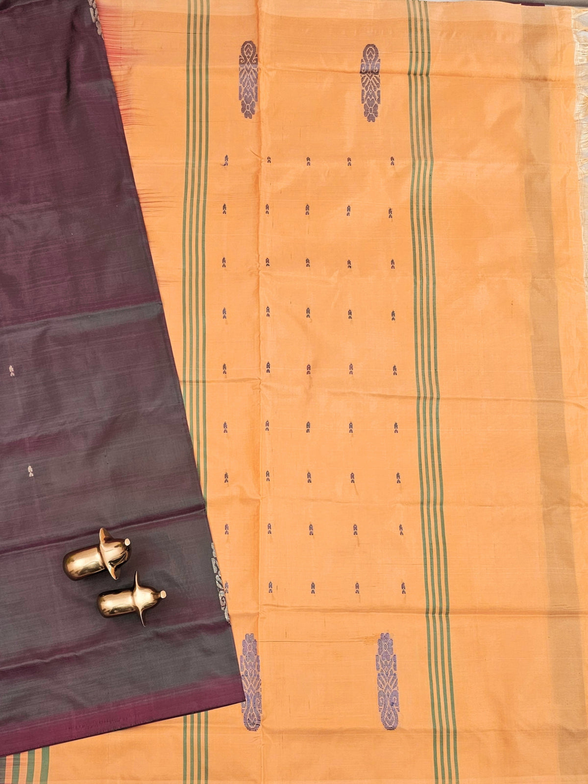 Dual Shade of Purple cum Green with Sandal Yellow Chinnalampattu Saree with Blouse