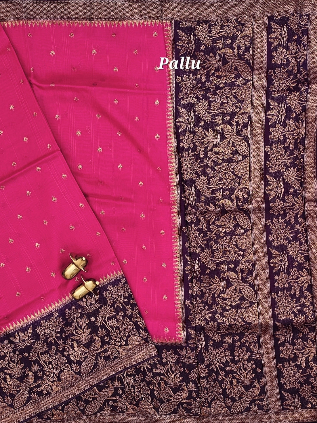 Jute Banarasi Silk Saree - Pink with Purple