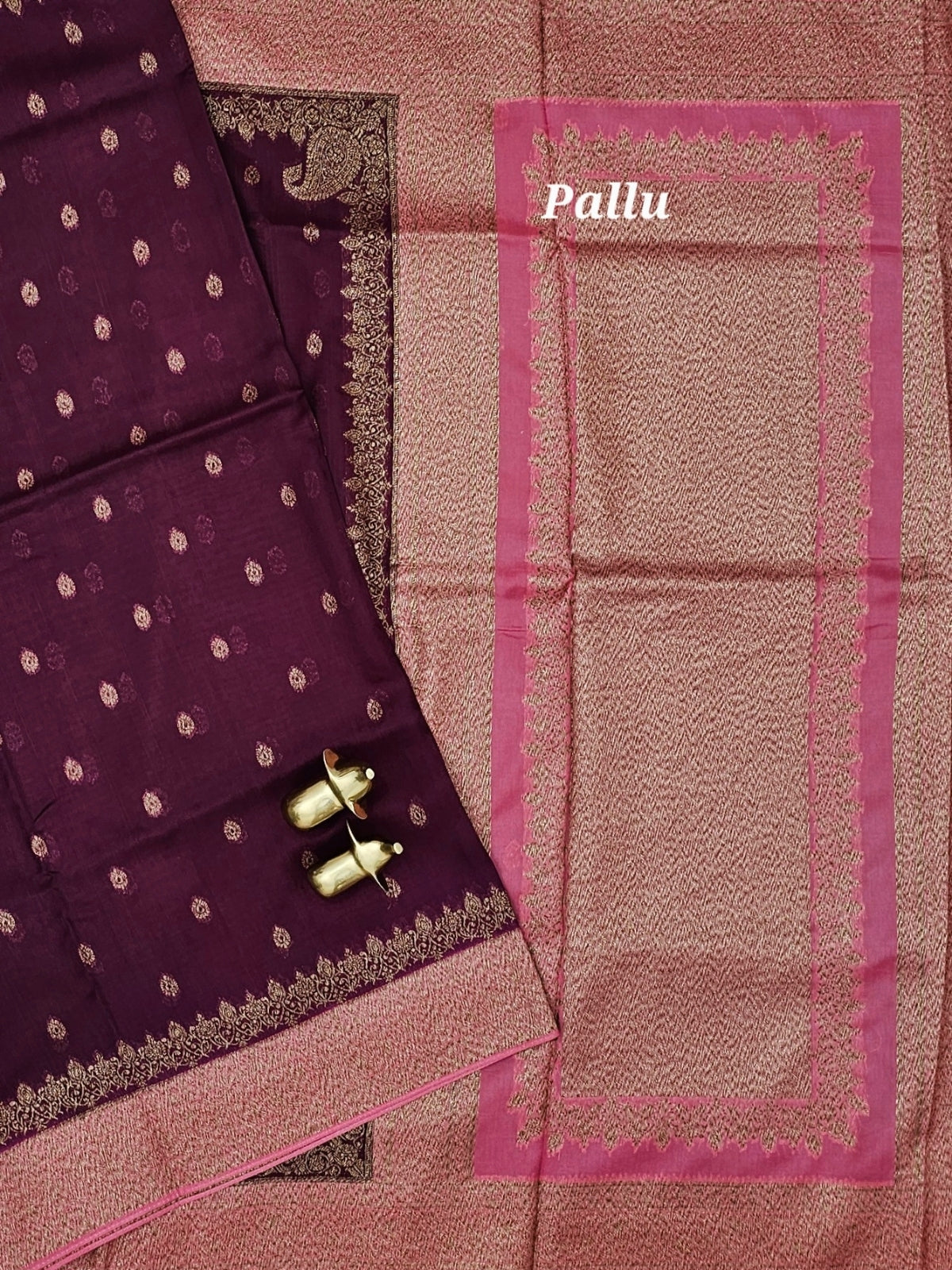 Jute Banarasi Silk Saree -  Wine with Pink