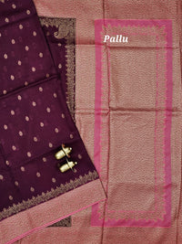 Jute Banarasi Silk Saree -  Wine with Pink