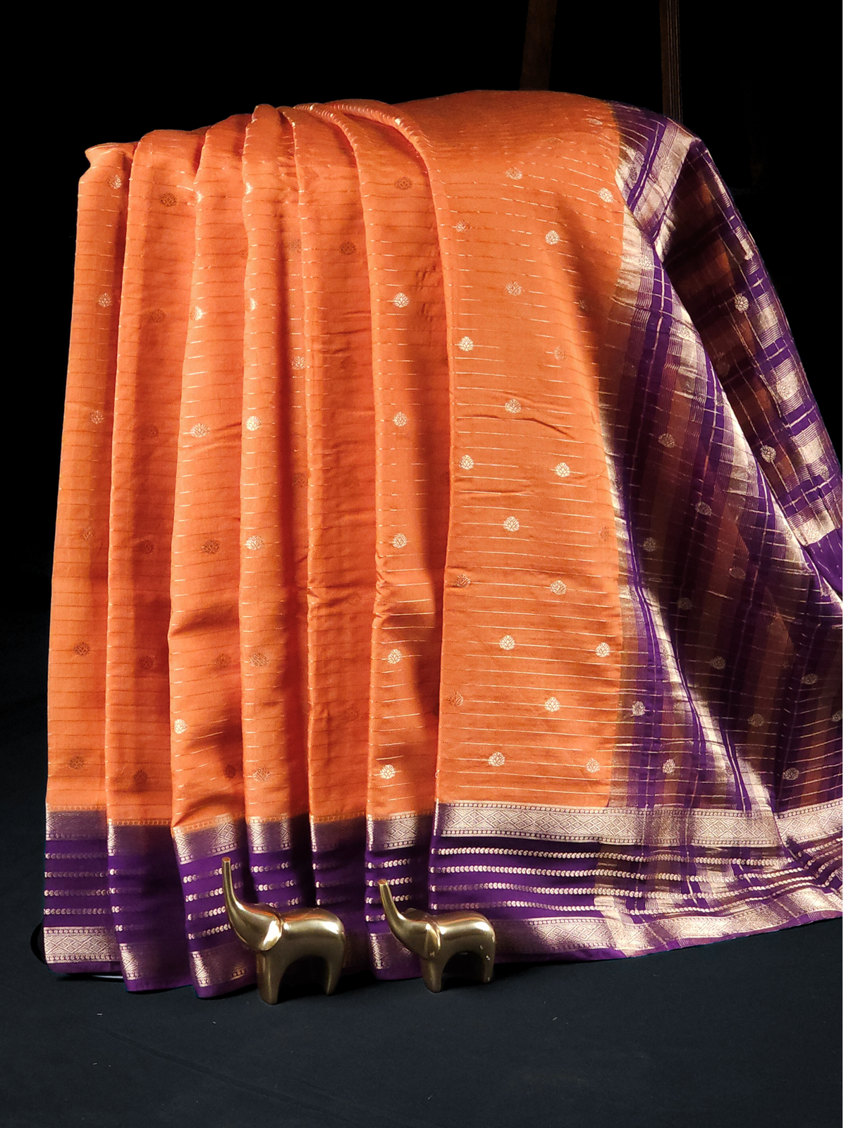 Georgette with Zari Woven Border Saree - Orange with Purple