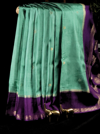 Semi Mysore Crepe Silk Saree - Sea Green with Purple