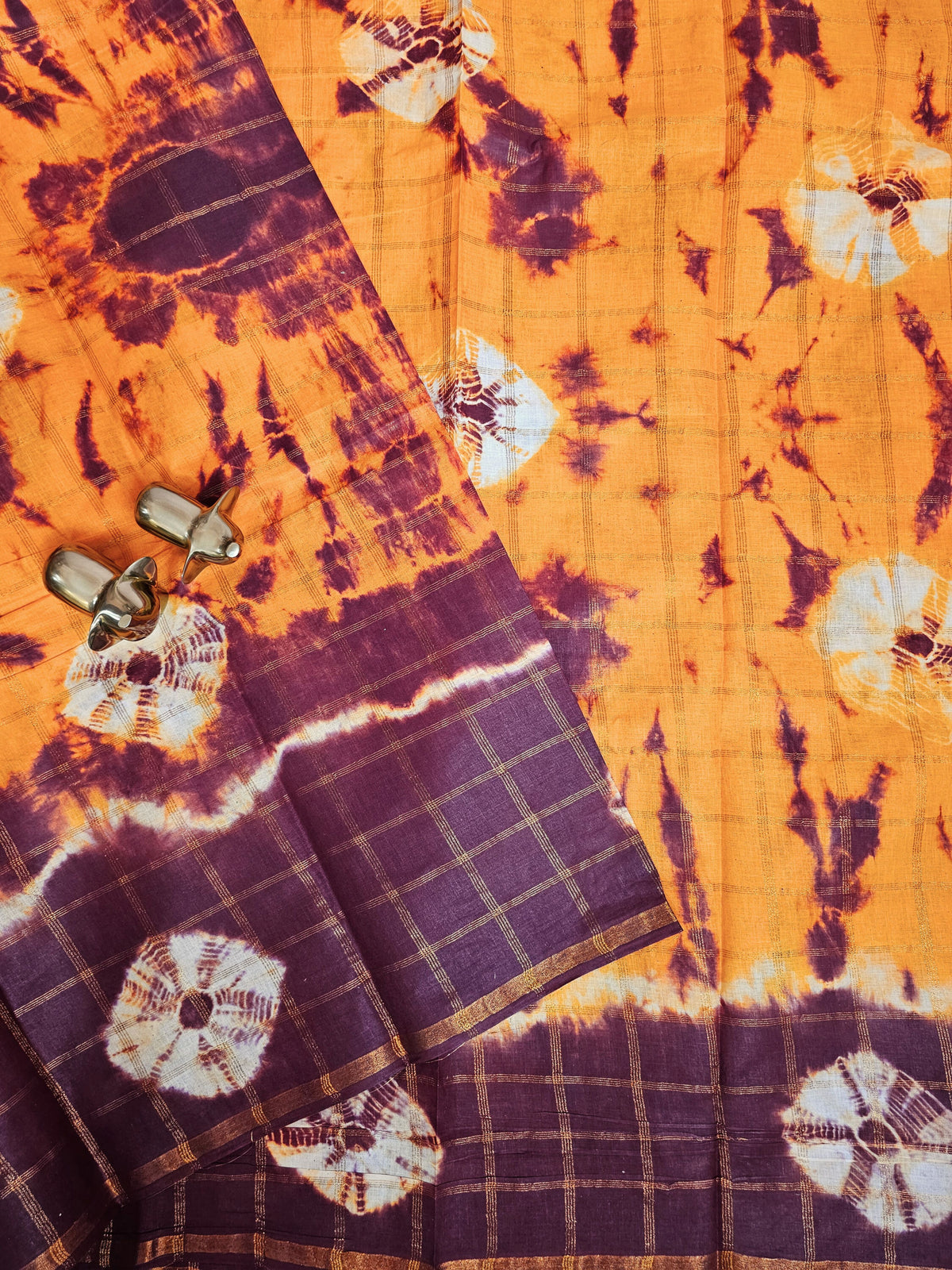 Madurai Sungadi Cotton Checks Saree - Mango Yellow  with Maroon